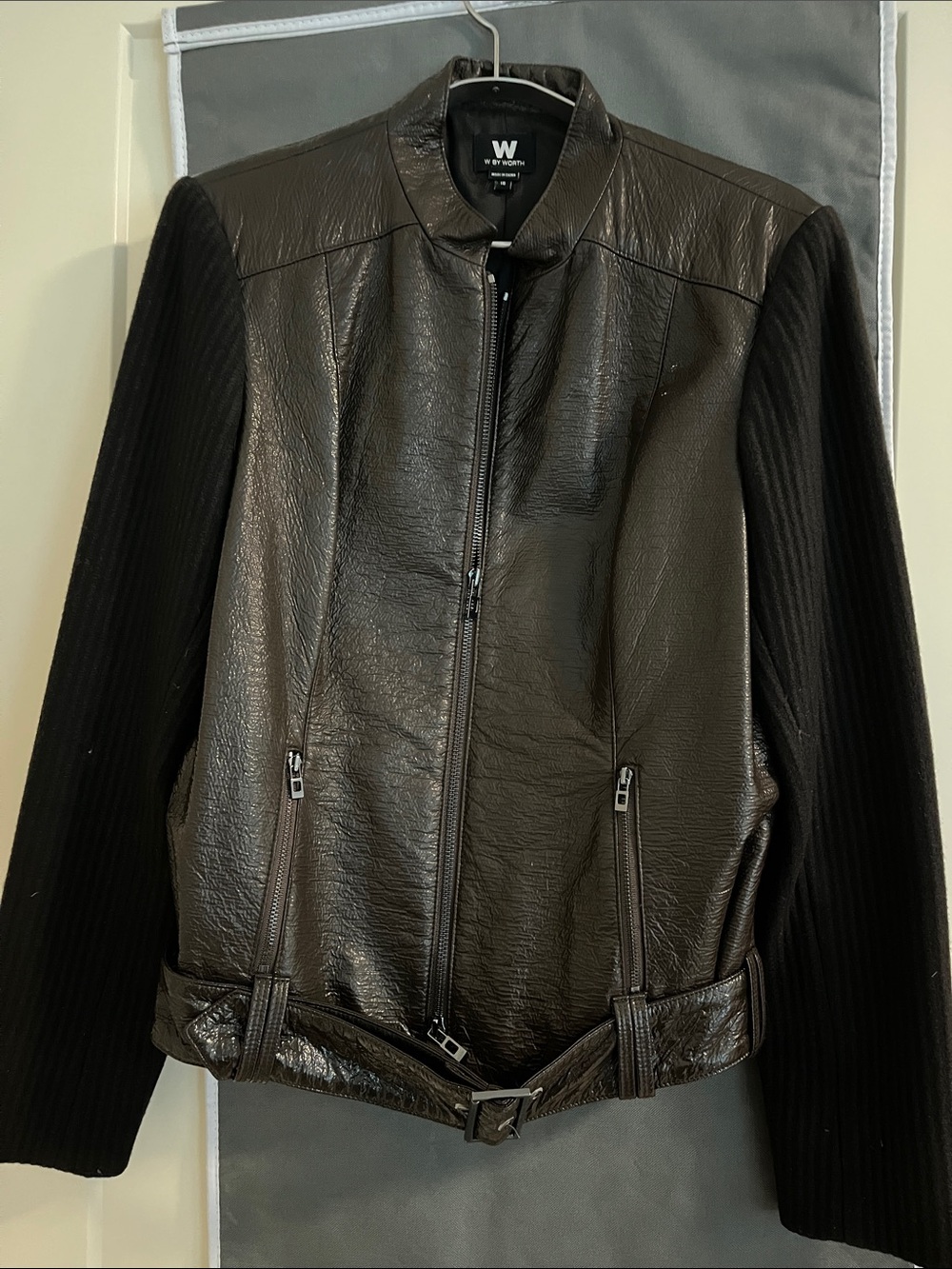 W by Worth Black Mixed-Media Bomber Jacket